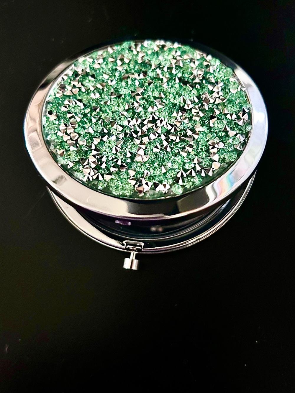 kate spade Floral Card Holder Keychain and Mirror NWOT Green White Glitter - Picture 3 of 14